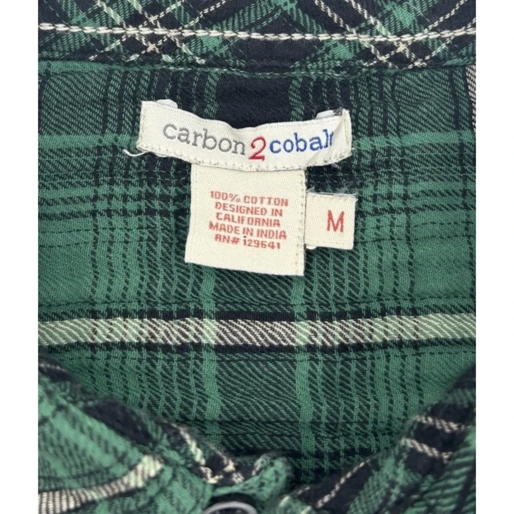 Carbon 2 Cobalt Men's M Cotton Green Plaid Long Sleeve Button Down‎ Shirt